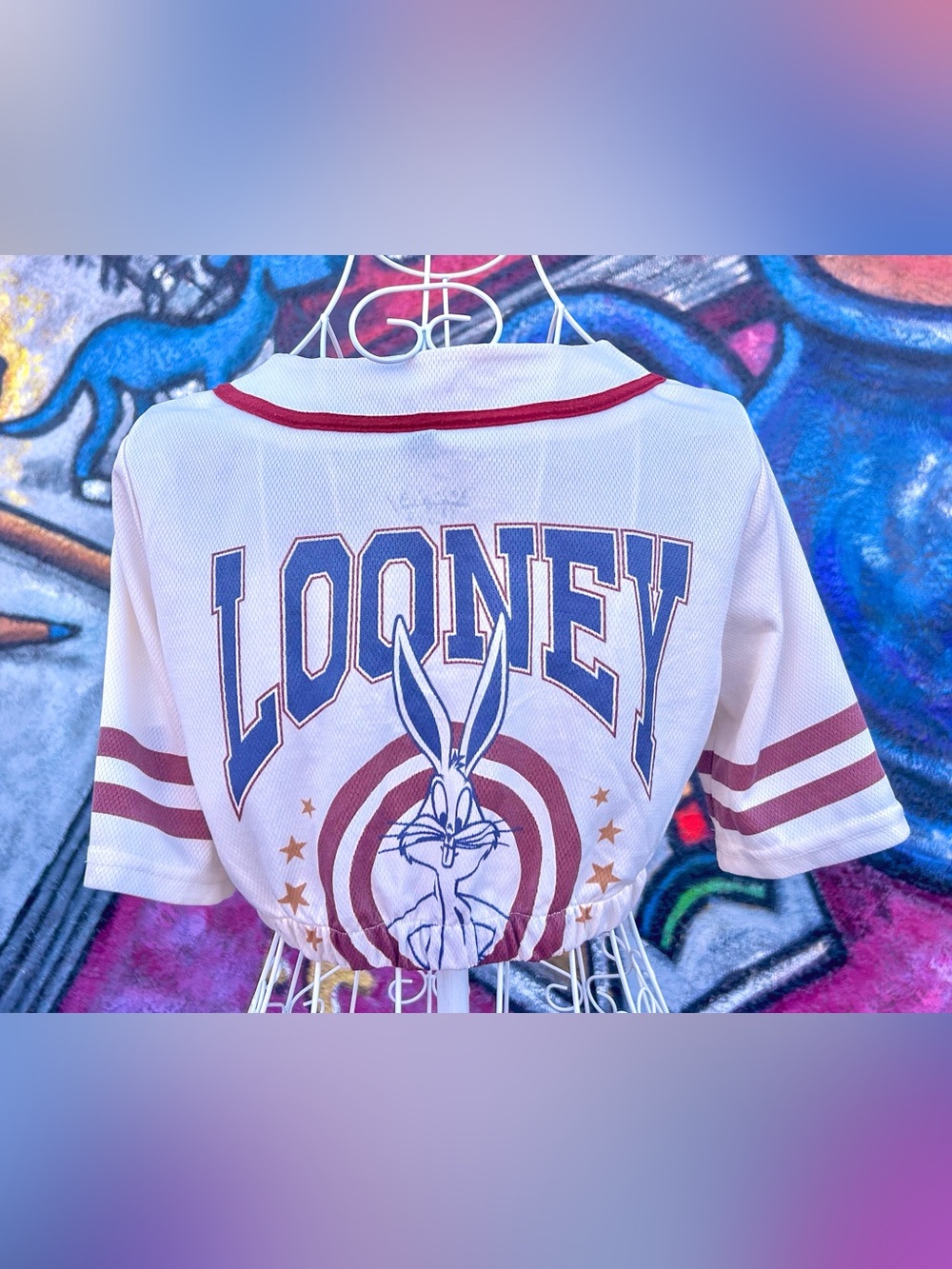 LOONEY TUNES Vintage Cropped Baseball Jersey size Small - Beige